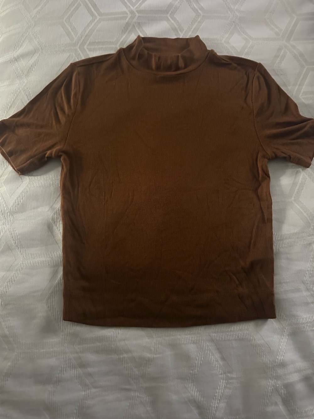 Brown Mock Neck Short-Sleeve Shirt